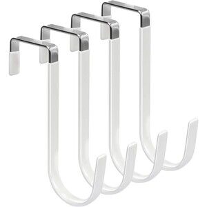 Over The Door Hook, 4 Pack 7.5" Long Door Hooks, White Rubber Surface